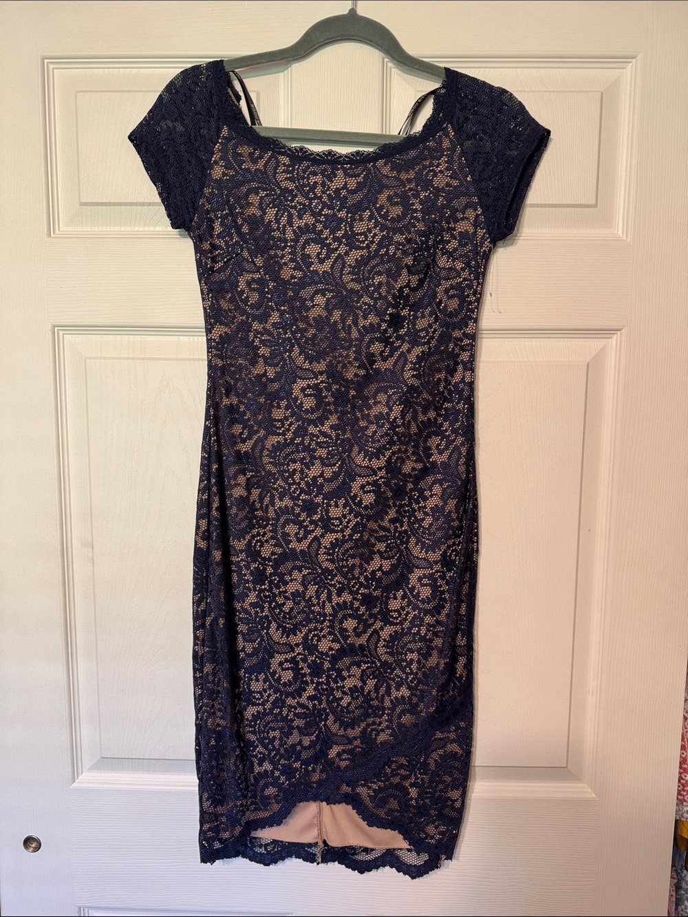 Bisou Bisou Navy Lace Midi Dress with Nude Underlay